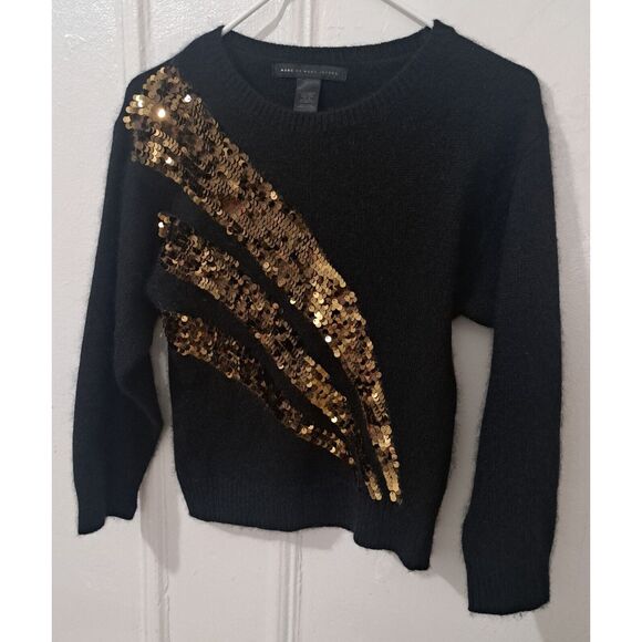 MARC JACOBS Womens XSmall sweater angora rabbit soft wool gold black sequin - Picture 2 of 8
